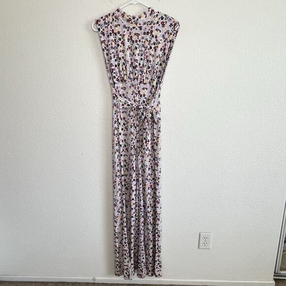 Free People Vibe Check Jumpsuit Floral Wide Leg Small Tie Waist Boho Retro C25 - Picture 9 of 16